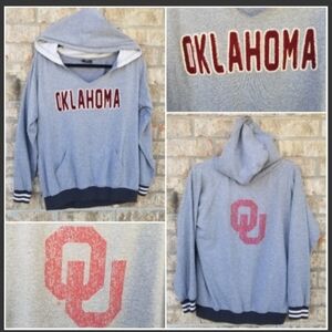 Oklahoma Sooners GRAY Vneck Hoodie  (Womens Large) LongSleeve Letter Sweatshirt